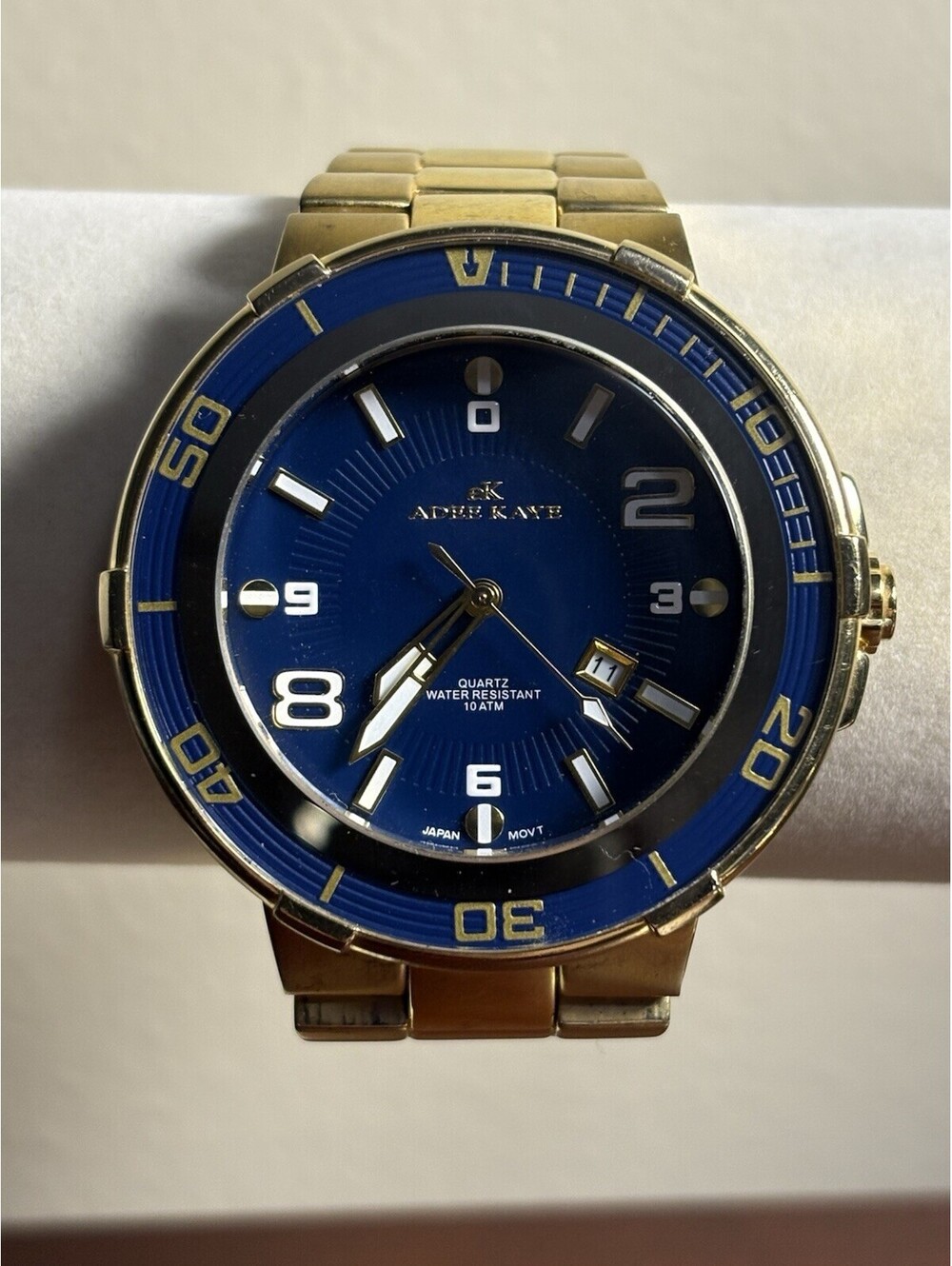 Adee Kaye AK7445-MG Men's Gold Tone Blue Dial Diver Style Watch 100M Japan Movt